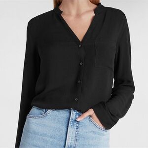 Express Factory Relax Fit Pocket Black Blouse Shirt Top XXS